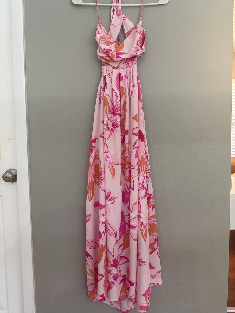Pink Floral Halter Maxi Dress